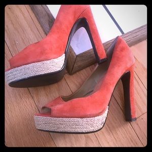 Orange suede pumps size 8